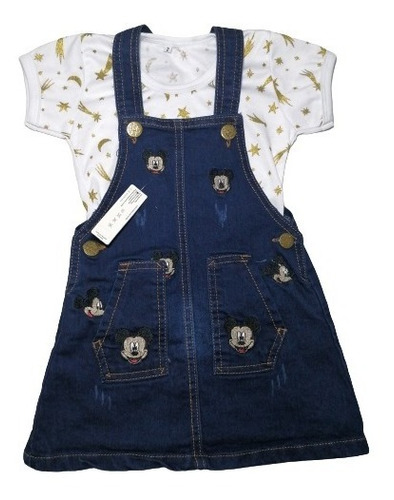 Jardinera Braga Overol Vestido En Jeans + Camiseta Para Niña