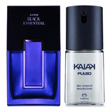 Natura Kaiak Deo Corporal 100ml + Avon Black Essential Colônia 100ml Kit 2 Perfumes