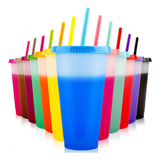 Vasos Magicos Cambian De Color Con Tapa Y Popote 710ml 20pzs