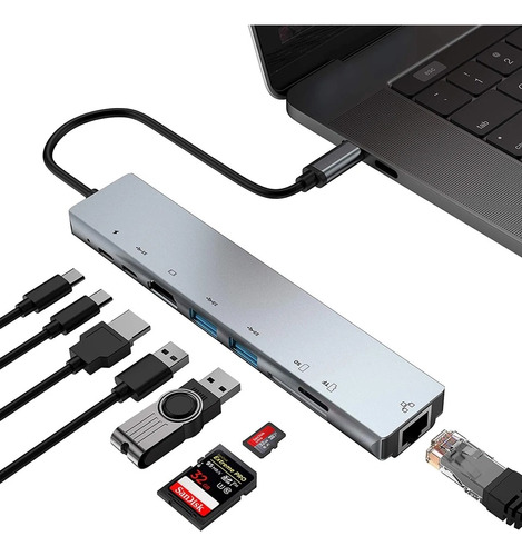 Hub Usb Tipo C 3.1 Hdmi 4k 8 En 1 Sd/tf Rj45 Macbook Mac