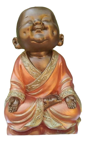 Buda Monge Da Felicidade Sorridente 18cm Laranja