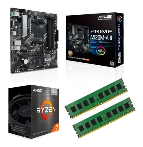 Combo Act Asus A520m-a Ii Csm + Ryzen 7 5700g + 2x 8gb 3200