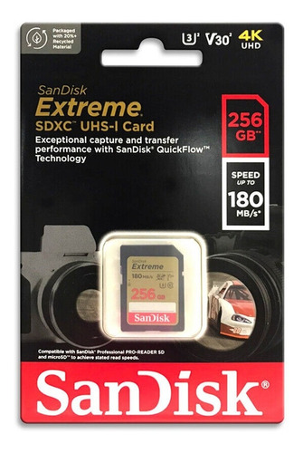 Cartão De Memória Sandisk Extreme Sd 256gb 180mb/s Lacrado