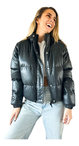 Campera Mujer Puffer Ecocuero Importada Burdeos Reveuse