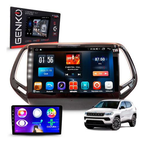 Multimídia Android Jeep Compass 10 Polegadas Gps Com Tv Hd