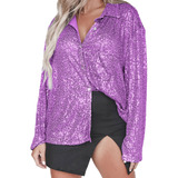 Blusa De Lentejuelas Brillantes Para Mujer, Holgada, Casual,