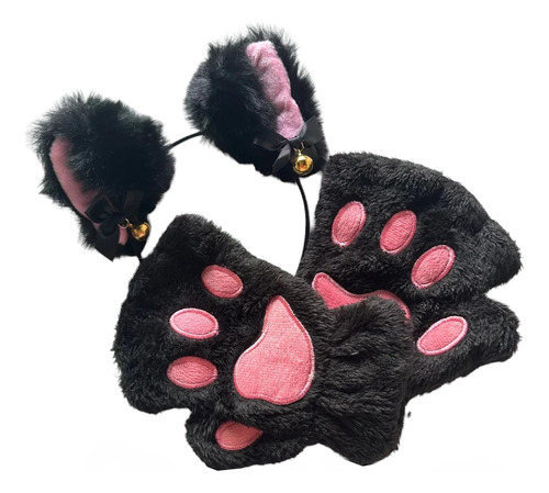 Diadema Neko Orejas De Gato Cascabel Y Guantes Manos De Gato