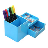 Organizador De Escritorio Con Cajon Plumas Plumones Deli Rio Color Azul