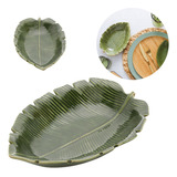 Kit 2 Pratos Cerâmica Decorativo Folha Leaf Centro Mesa 23cm