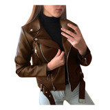 A Chaqueta Chaqueta Biker Dama Cuero Sentetico Talla Grande