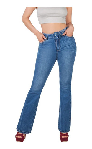 Jeans Dama Azul Mezclilla De Corte Campana 510-69