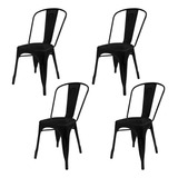 Silla De Comedor Desillas Tolix, Estructura Color Negro Mate, 4 Unidades