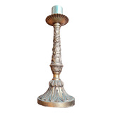 Antiguo Candelero Candelabro Vela Madera Colonial Salomonico