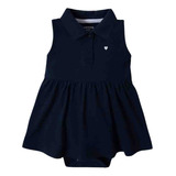 Body Vestido Hering Kids Bebê Menina Gola Polo Azul