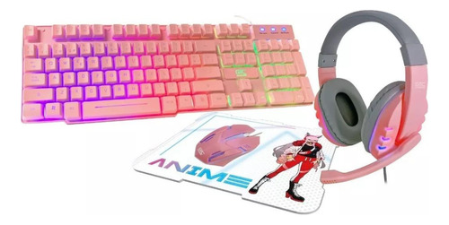 Combo Gaming Teclado + Mouse + Pad Mouse + Auricular Anime