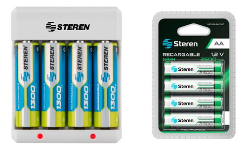 Cargador Steren Con 4 Pilas Aa + 4 Aa 2500mah Recargable