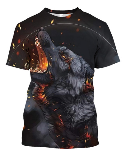 K Playera 3d De Manga Corta Con Patrón De Lobo Animal