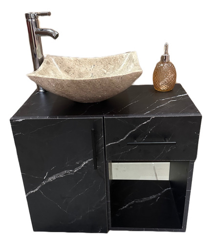 Gabinete Negro Carrara Para Baño Con Ovalin De Marmol