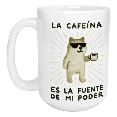 Taza Cerámica Grande Inestampable Gato Cafeína 425ml Apta Microondas | Meses sin interés
