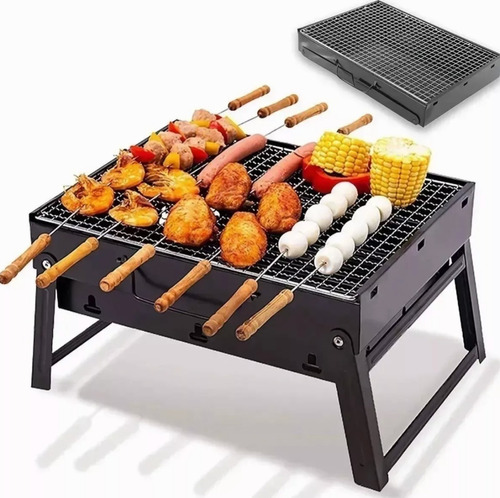 Mini Parrilla Asador De Carbón Plegable Acero Inoxidable Color Negro