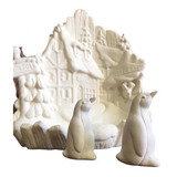 Villa Decorativa, Navideña Con Pinguinos, De Ceramica, Blanc