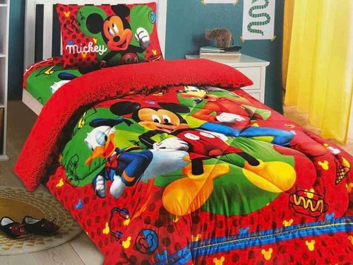 Funda De Almohada Mickey Rojo Algodón+ Plumón Invierno