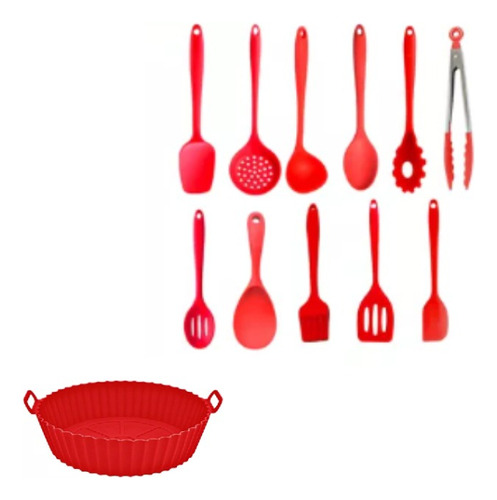 Kit 12 Utensílios De Cozinha Silicone Qualidade Cor Vermelho