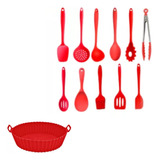 Kit 12 Utensílios De Cozinha Silicone Qualidade Cor Vermelho