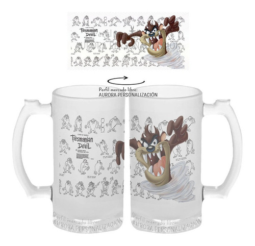 Mug Cervecero Taza Looney Tunes Tazmania Vidrio Opalizado