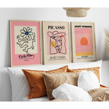 Set De 3 Cuadros Matisse Con Vidrio Abstractos Rosa Haring