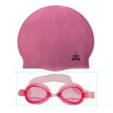 Kit Gorra Silicona Natación 500 + Antiparra Infantil Rosa