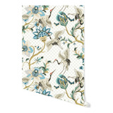 Vinil Decorativo Minima Floral Japones Tapiz Hd Autoadhesivo Color Blanco