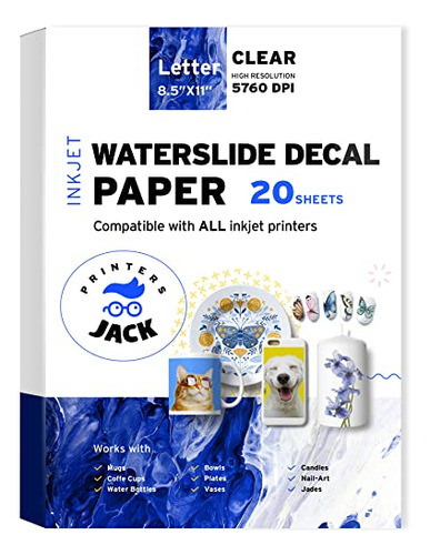 Water Slide Decal Paper Inkjet Clear 20 Sheets 8.5 X 11...