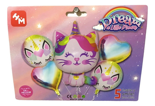 Set De Globos Metalizados De Gato Sirena Unicornio X5