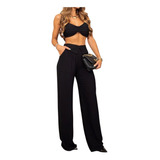 Conjunto Cropped Decote E Bojo E Calça Pantalona Flare #cj38