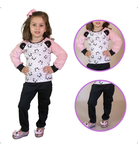 Conjunto Feminino Blusa Festa Calça Para Menina Infantil 1-3