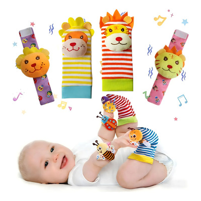 4 Sonajas Para Bebe Calcetines Juguete Estimulación Temprana Coral Claro León/tigre