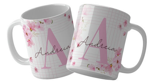 Caneca Porcelana Personalizada Nome Flores Delicada