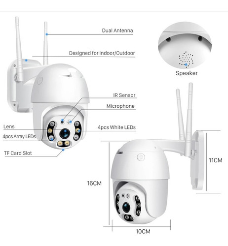 Cámara Ip Wifi Inteligente Exterior Alarma Hd 1080p Zoom Color Blanco