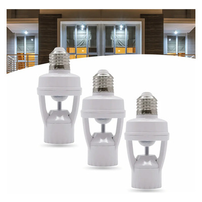 Kit 3 Sensor Presença C\u002F Fotocélula Para Lâmpada Soquete E27 Cor Branco | MercadoLivre