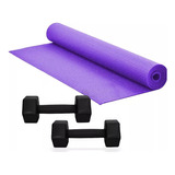 Mat De Yoga 4mm + 2 Mancuernas Pvc 1 Kg Fitness Gymman C  