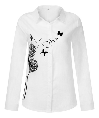 Blusa Tipo Camisero De Manga Larga Con Estampado De Botones