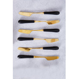 Set X6 Cuchillo Dorado De Acero Con Mango De Ceramica Negro 