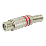 Conector Ficha Rca Hembra Metal Plateado Aro Rojo