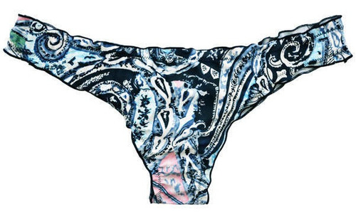 Bikini Calzón Tanga Arruchada Estampado Azul