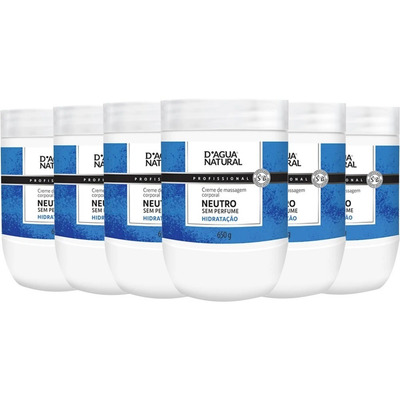 Kit Com 6 Potes De Creme Massagem Corporal Neutro 650g D'água Natural Òtimo Deslizamento Em Massoterapia Perfeito Para Fazer Blends Com Óleos Essências