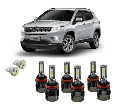 Kit Lampada Premium Super Led Jeep Compass Alto Baixo Milha