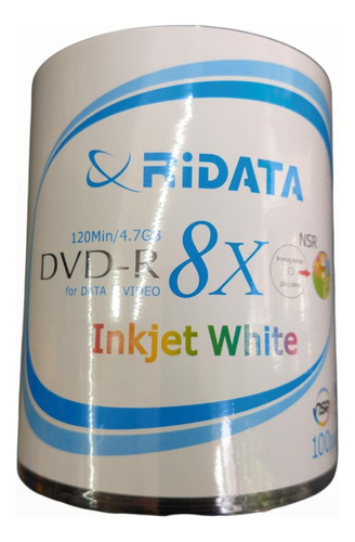 Dvd-r Ridata Printables Full Ink Print 8x X 100 Unidades