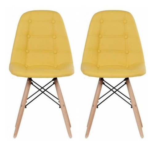  2 Cadeiras Botonê Charles Eames Wood Estofada 