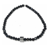 Pulsera Cubo Cristal Preciosa 6 Mm Negro Piedra Elastico